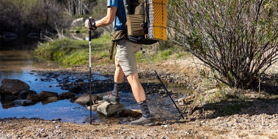 Hiker wearing the Outdoor Midweight Crew in Wool.