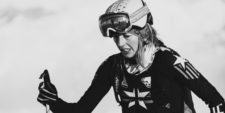 Team Injinji Athlete Gwen Rudy during a skimo competition. 