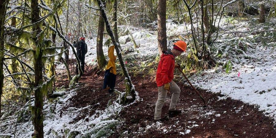 Andrew Miller and volunteers doing trail maintanence in the McDonald Forest in Oregon.