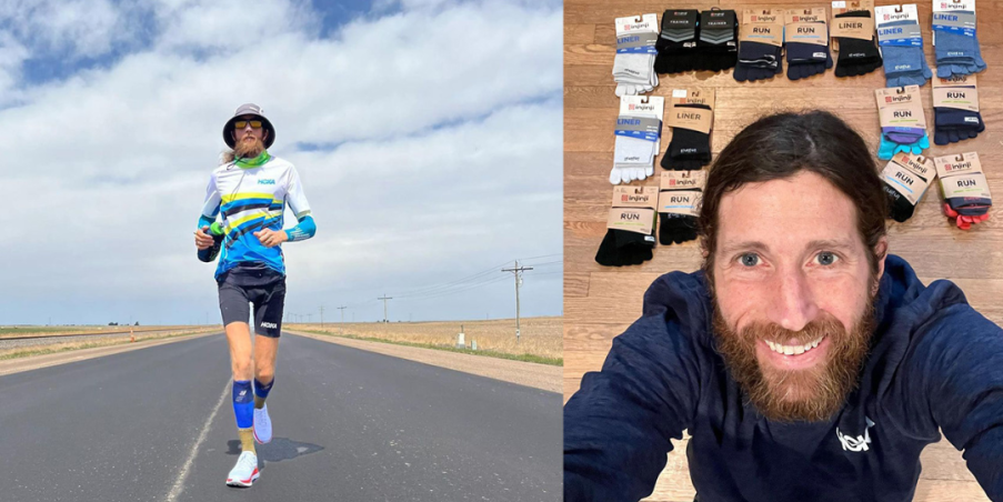 Mike Wardian running down an empty interstate in Nevada.