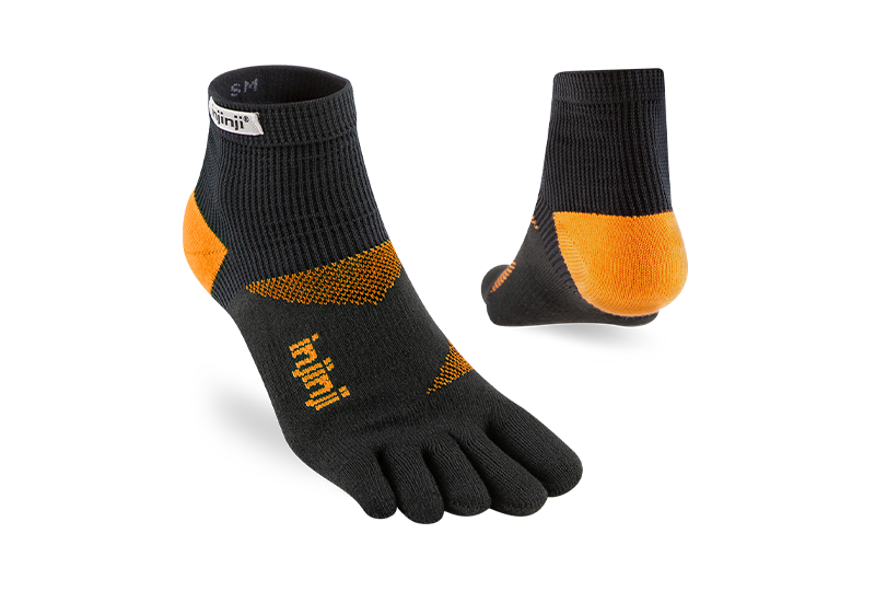 Black and orange trainer mini-crew socks by Injinji