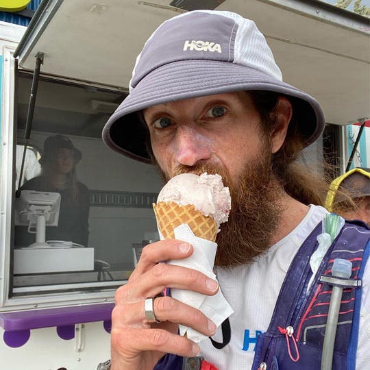 Mike enjoying a vegan ice cream cone in Gunnison, Colorado. 