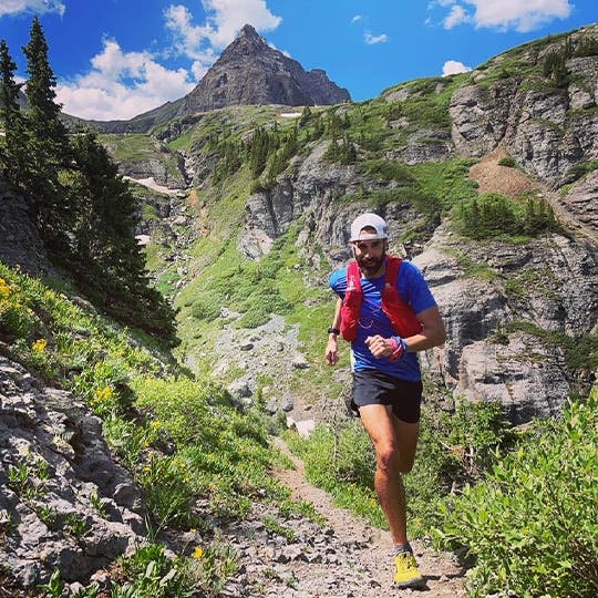 Peter running through the high sierras in springtime. 