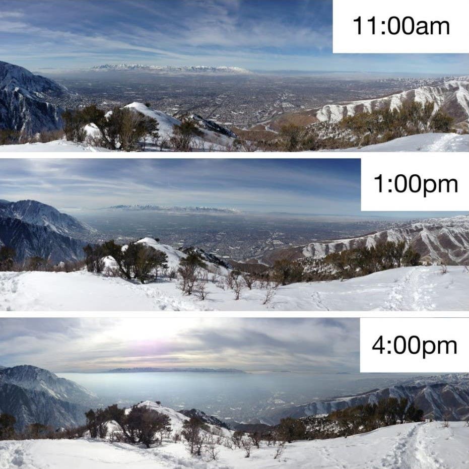 Polluted air trapped in a northern valley during Utah's winter inversion