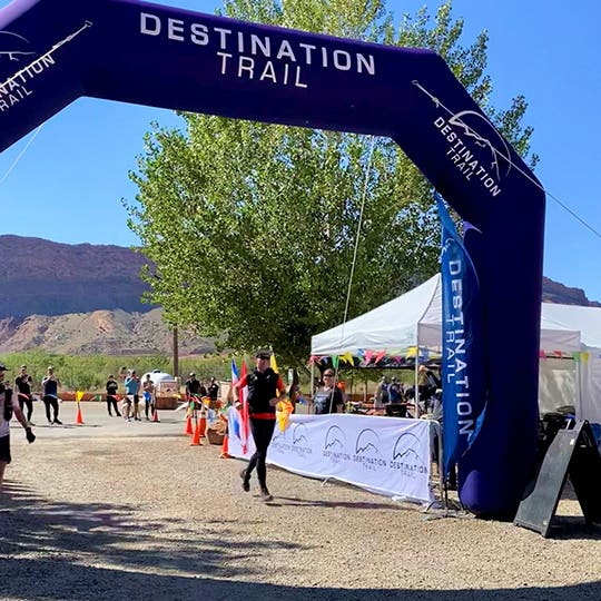 2021 Moab 240 winner, Mike McKnight, crossing the finish line. 2021 Moab 240 winner, Mike McKnight, crossing the finish line.