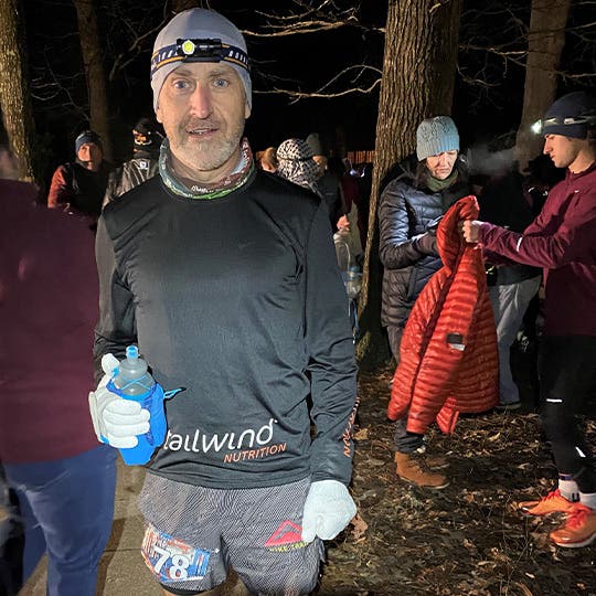 Steve Speirs taking a break at night during a timed race. Steve Speirs taking a break at night during a timed race.