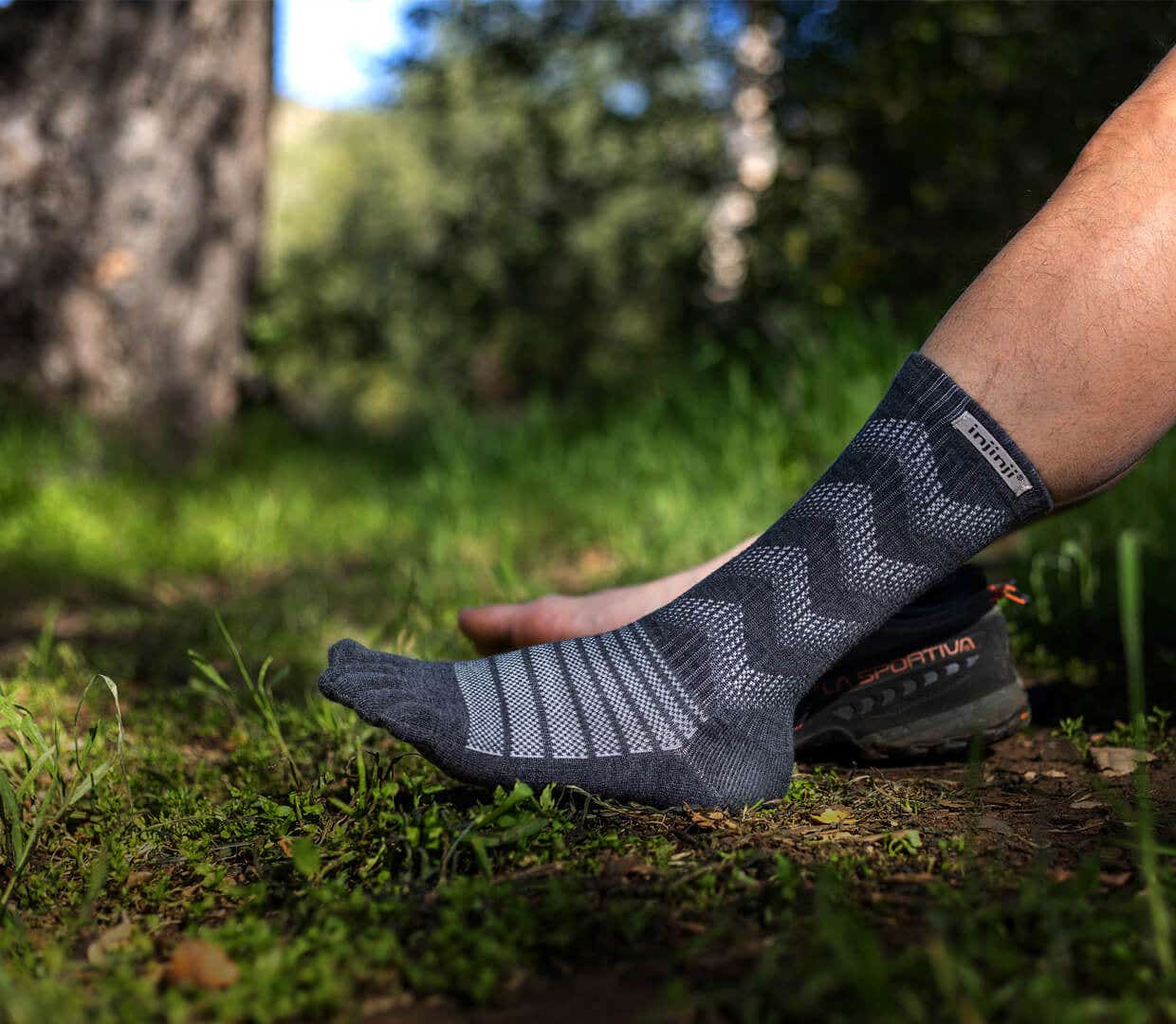 Putting socks on feet