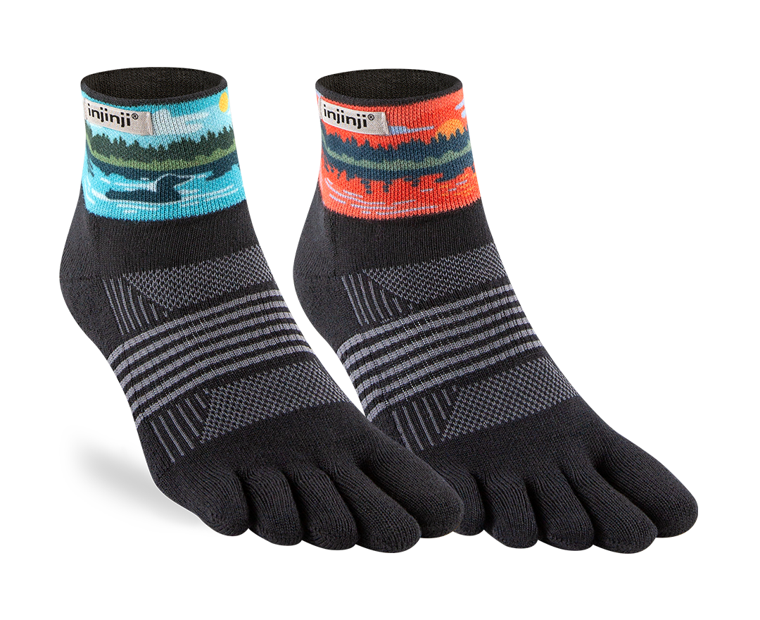 Injinji Artist Designed Women's Mini-Crew in Puffins and Aurora.