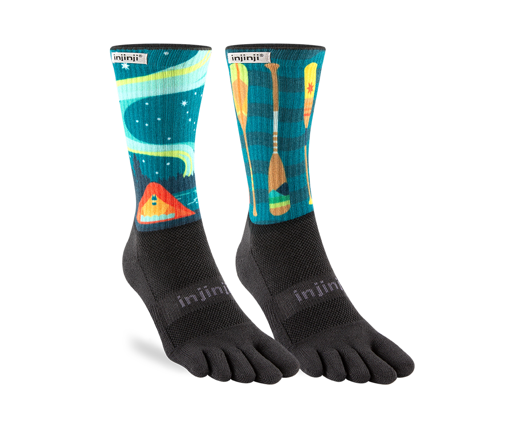 Injinji Artist Designed Men's Crew in Ridgelines and Orca.