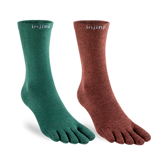 Injinji Liner Crew socks in Agave and Rustic