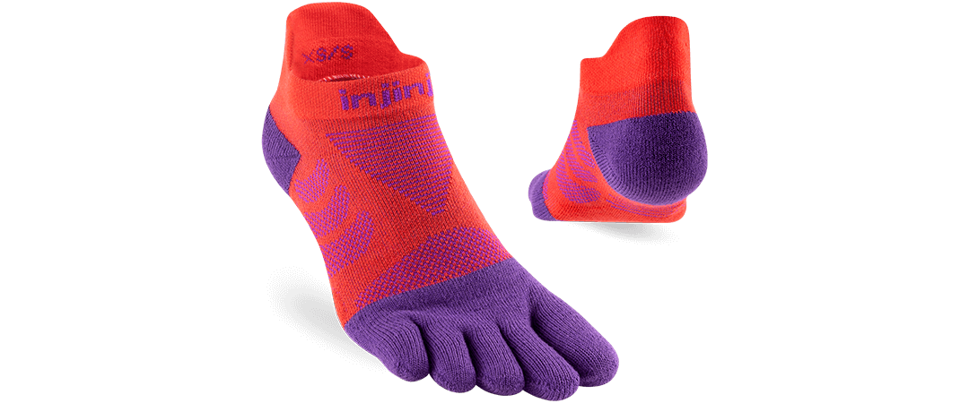 Injinji Women's Ultra Run No-Show performance toesock in Razzmatazz.