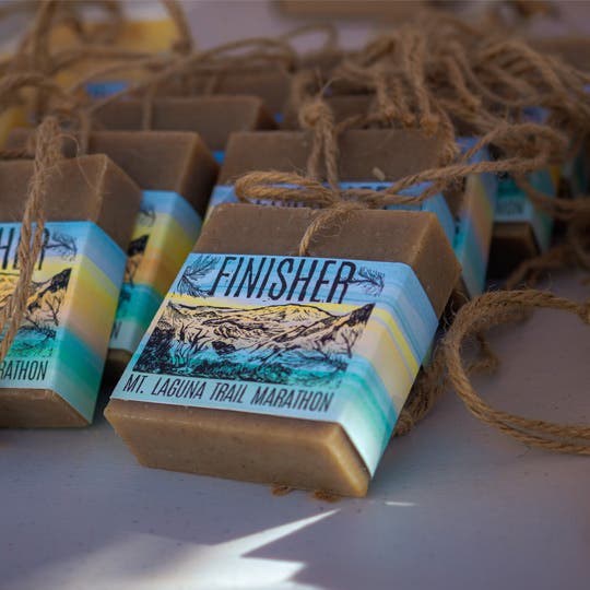 Artisanal soap medals for race finishers.